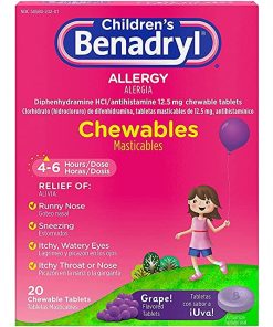 (6 Pack) Benadryl Children's Allergy Chewables with Diphenhydramine HCl, Antihistamine Chewable Tablets in Grape Flavor