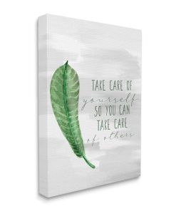 Stupell Home Decor Charming Take Care of Yourself Phrase Green Leaf Wall Decor
