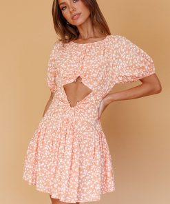 YOUR MOMENT CUT-OUT WAIST DRESS FLORAL ORANGE