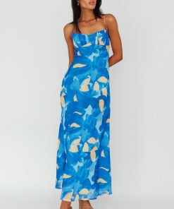 NERIDA TWIST BACK MAXI DRESS PRINT BLUE