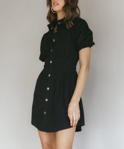 ZURICH PLEATED WAIST SHIRT DRESS BLACK