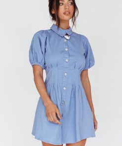 ZURICH PLEATED WAIST SHIRT DRESS BLUE