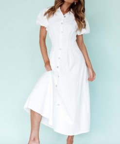 ZURICH PLEATED WAIST MIDI DRESS WHITE
