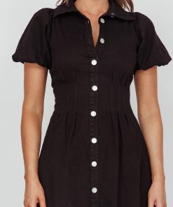 ZURICH PLEATED WAIST MIDI DRESS BLACK