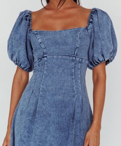 ZURICH PUFF SLEEVE MIDI DRESS BLUE
