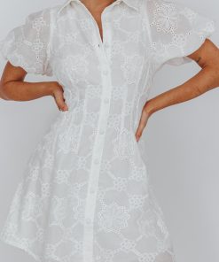 ZURICH PLEATED WAIST SHIRT DRESS EYELET WHITE