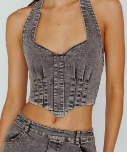 ZURICH HALTER CROP TOP DENIM GREY