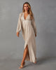Zoey Joy Plunge Neck Plisse Maxi Dress