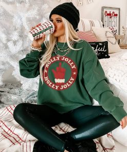 "Holly Jolly" Middle Finger Heavyweight Graphic Sweatshirt (Alpine Green) - Print On Demand