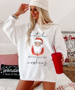 "Better Have My Cookies" Corded Santa Graphic Sweatshirt (White) - Print On Demand