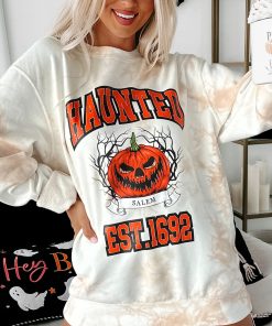"Haunted" Tie-Dye Graphic Crewneck (Tie-Dye Dusty Pink) - Print On Demand