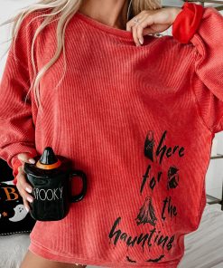 "Here For The Haunting" Corded Graphic Crewneck (Red) - Print On Demand