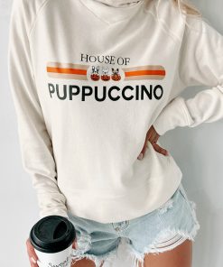 "House Of Puppuccino" Cowl Neck Graphic Hoodie (Ecru) - Print On Demand