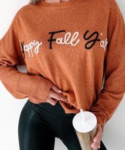 "Happy Fall Y'all" Graphic Sweater (Rust)