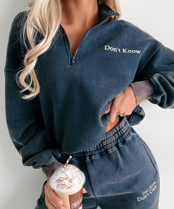 "Don't Know, Don't Care" Half-Zip Pullover (Navy)
