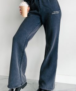 "Don't Know, Don't Care" Acid Wash Sweatpants (Navy)