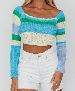 ZANDRA LONG SLEEVE KNIT TOP BLUE MULTI