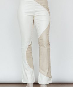 ZEBULON FAUX LEATHER FLARE PANTS IVORY