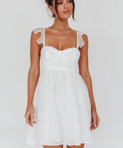 ZALIA RUFFLE STRAP BABYDOLL DRESS WHITE