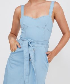 ZENYL RAW HEM MIDI DRESS BLUE