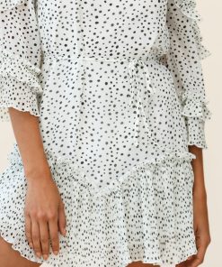YOURS SINCERELY THREE-QUARTER SLEEVE ACCORDION PLEAT DRESS SPECKLE PRINT WHITE