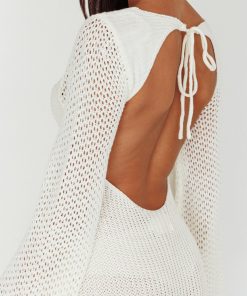 ZIZI LONG SLEEVE CROCHET MAXI DRESS WHITE