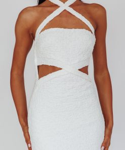 ZADRIANA HALTERNECK TEXTURED MIDI DRESS WHITE