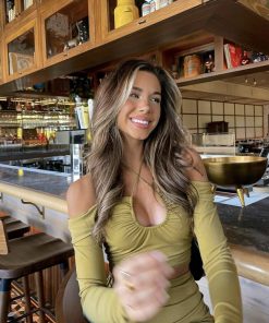 YOUR MUSE LONG SLEEVE DRAWSTRING BUST CROP TOP OLIVE