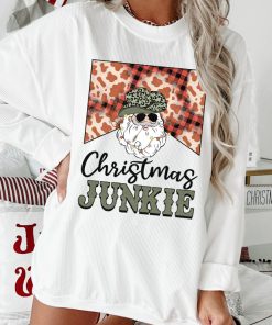 "Christmas Junkie" Corded Graphic Crewneck (White) - Print On Demand