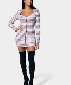 ZIP FRONT TWEED MINI DRESS