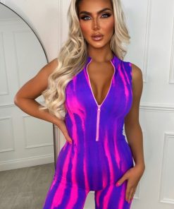 Zipped Tight Hot Pink Two Tone Zip Up Unitard