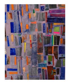"California Flowers" Contemporary Original Abstract Oil Stick and Collage Drawing on Paper