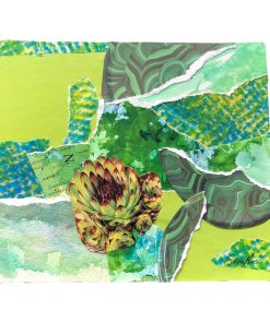 “Red Bird and Blue Flowers” Contemporary Original Collage by Nancy Smith
