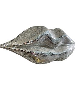 "Kiss Lips" Contemporary Pop Art Style Hand Crafted Silver Mosaic Sculpture