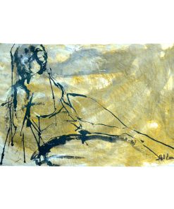 "Blue Nude" Contemporary Figurative Blue and White Ink Drawing
